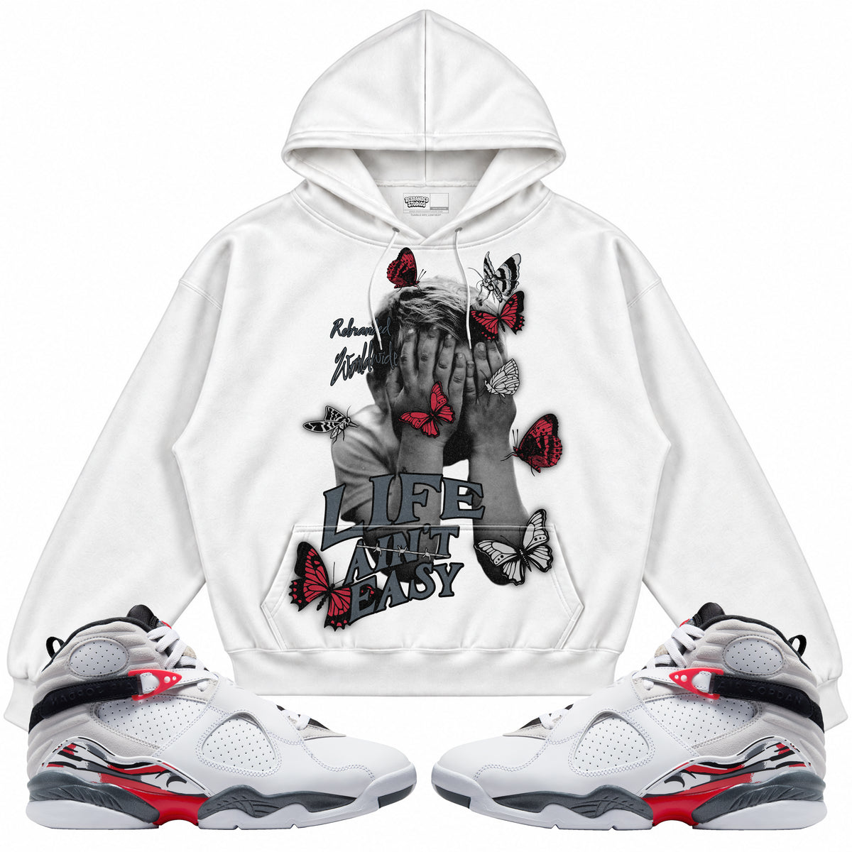 Rebranded Studios apparel — front styled with matching sneakers
