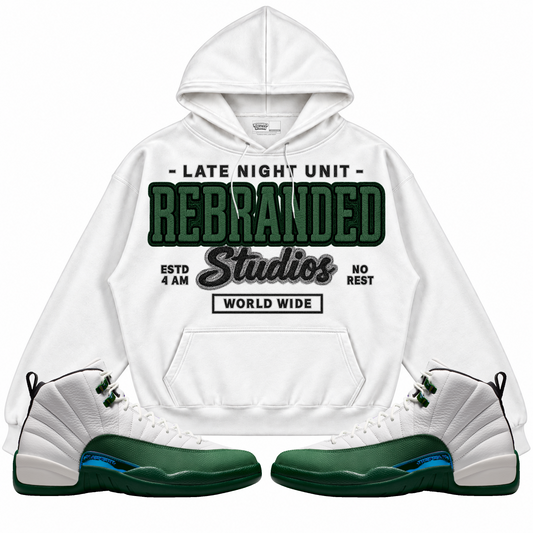 Rebranded Studios apparel — front styled with matching sneakers
