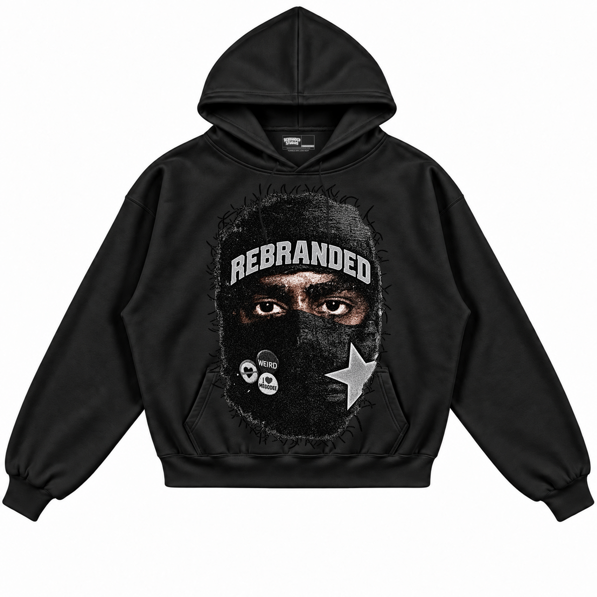 Rebranded Studios apparel — front without sneakers