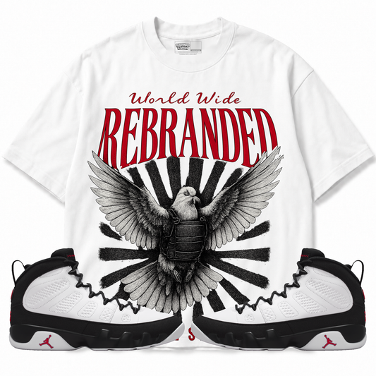 Rebranded Studios apparel — front styled with matching sneakers