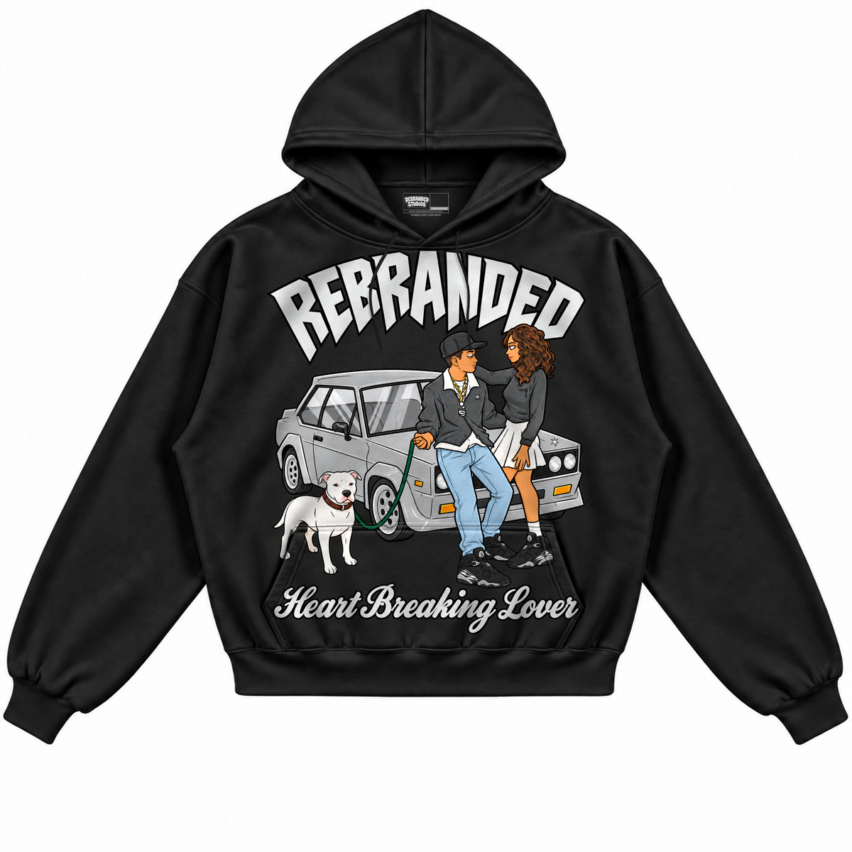 Rebranded Studios apparel — front without sneakers