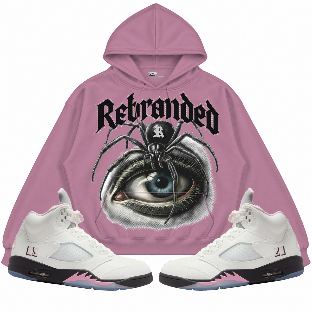 Rebranded Studios apparel — front styled with matching sneakers