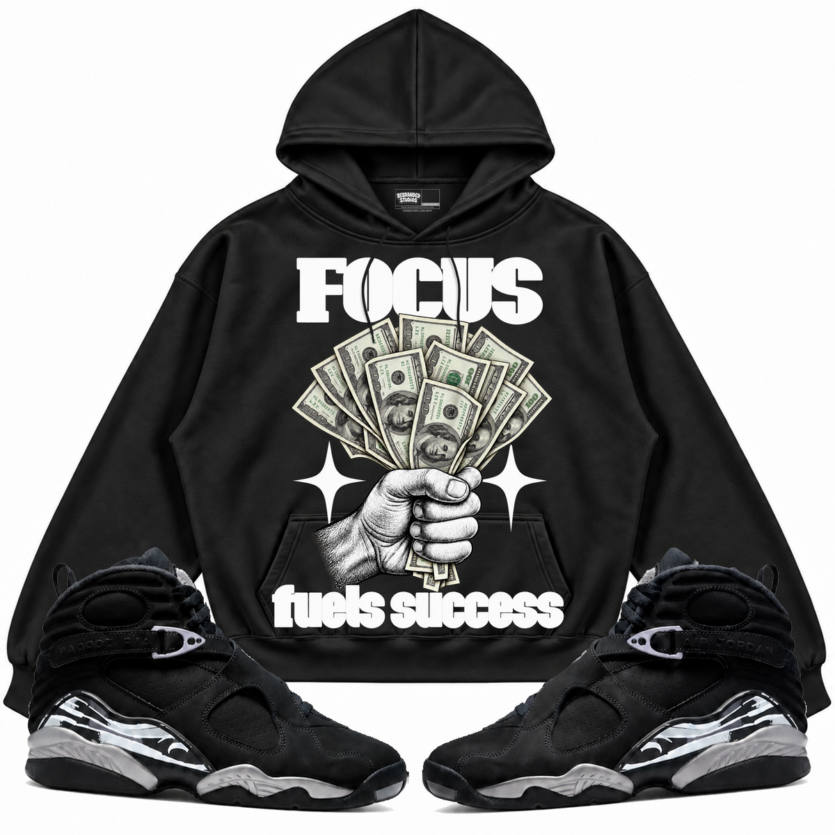 Rebranded Studios apparel — front styled with matching sneakers