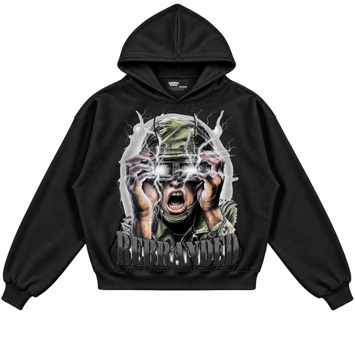 Rebranded Studios apparel — front without sneakers