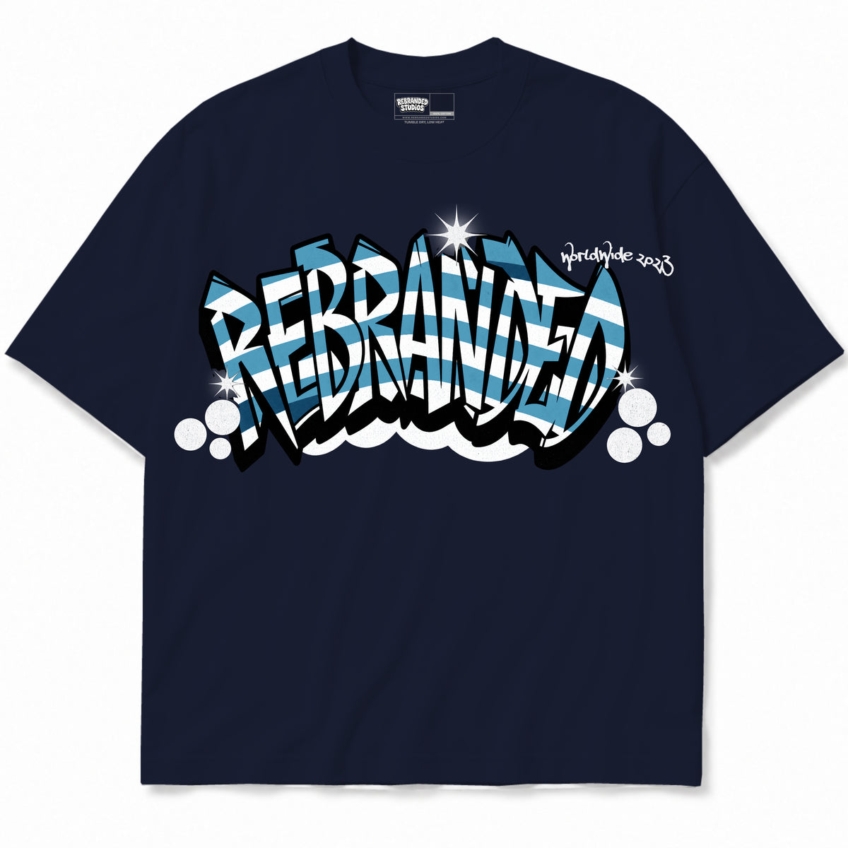 Rebranded Studios apparel — front without sneakers