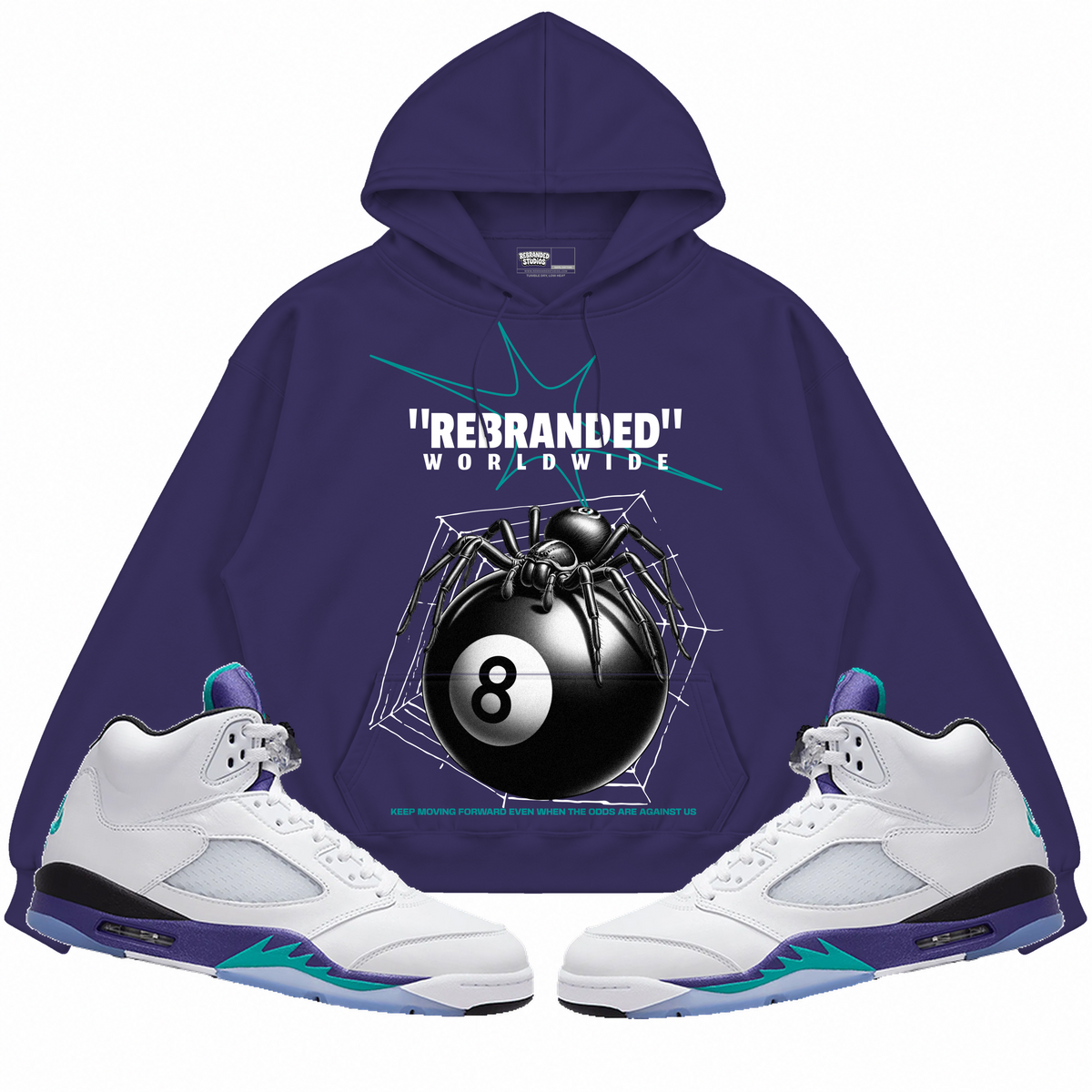 Rebranded Studios apparel — front styled with matching sneakers