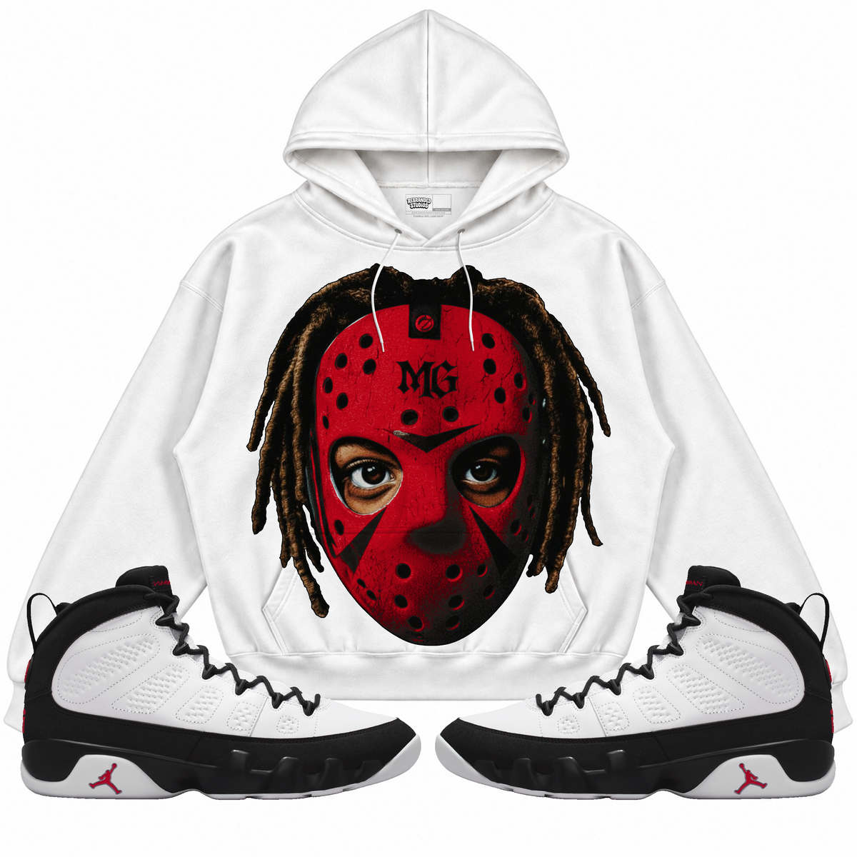 Rebranded Studios apparel — front styled with matching sneakers