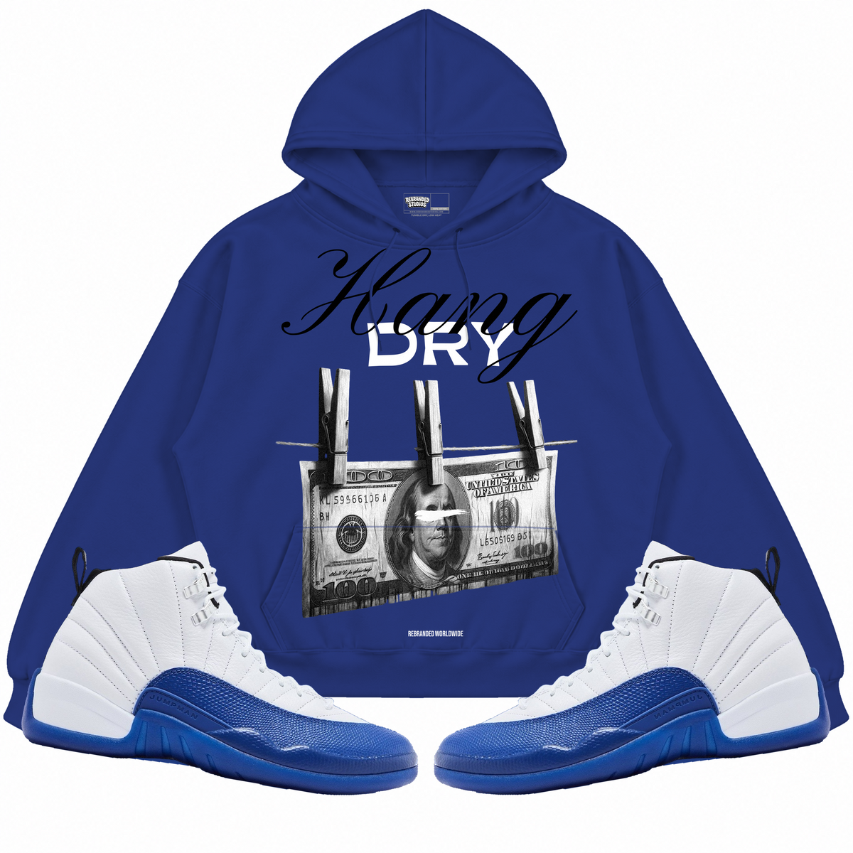 Rebranded Studios apparel — front styled with matching sneakers