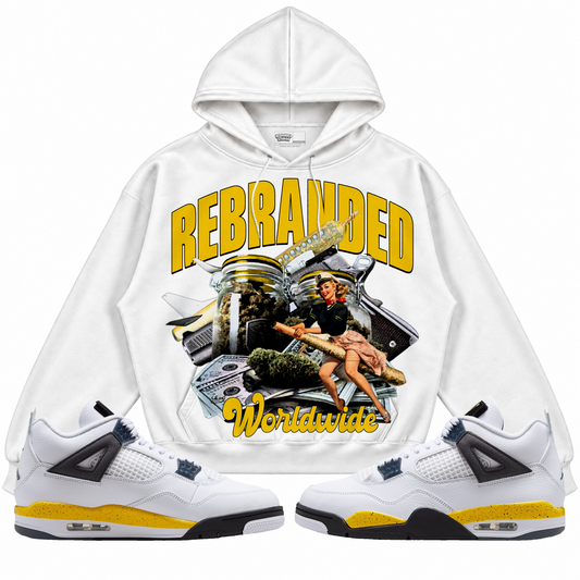 Rebranded Studios apparel — front styled with matching sneakers