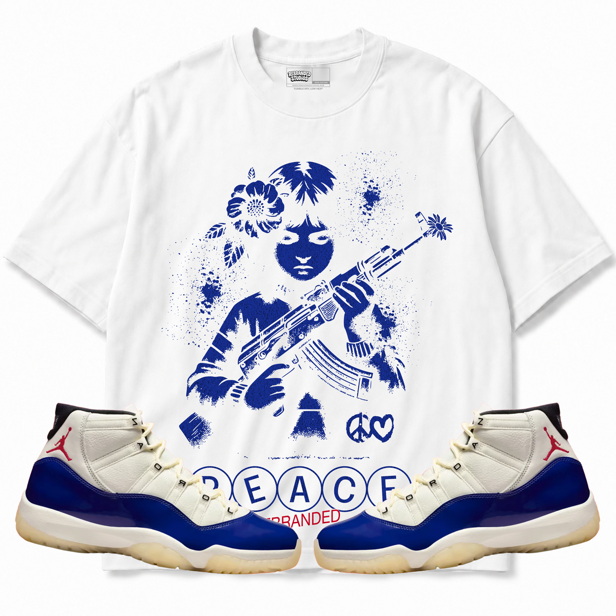 Rebranded Studios apparel — front styled with matching sneakers