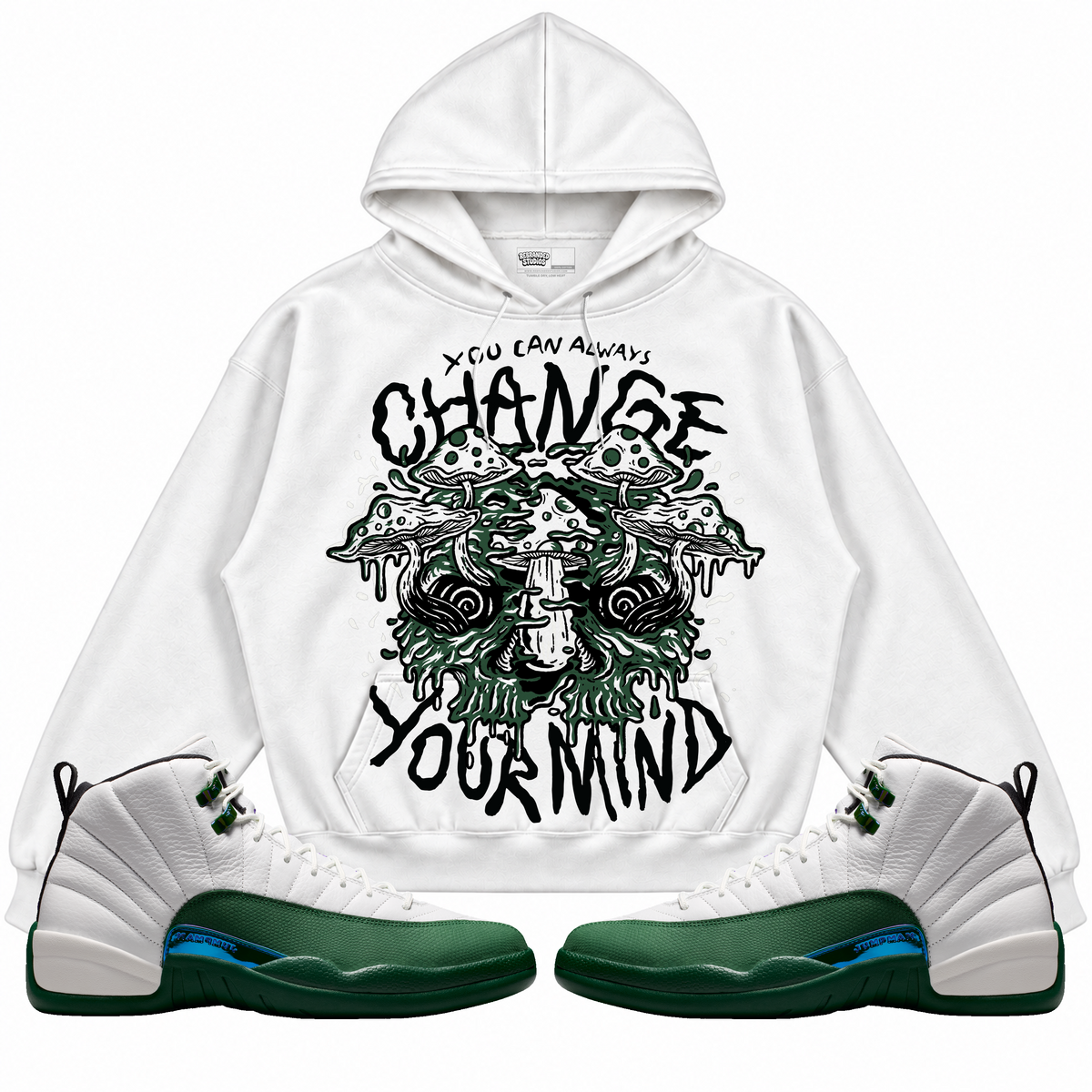 Rebranded Studios apparel — front styled with matching sneakers