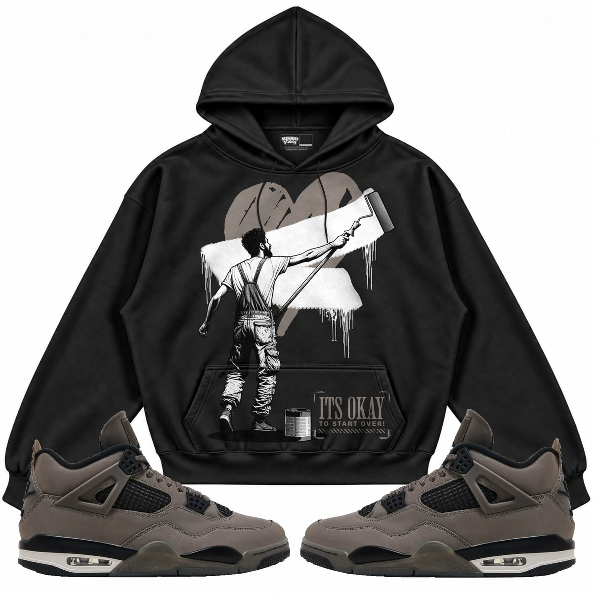 Rebranded Studios apparel — front styled with matching sneakers