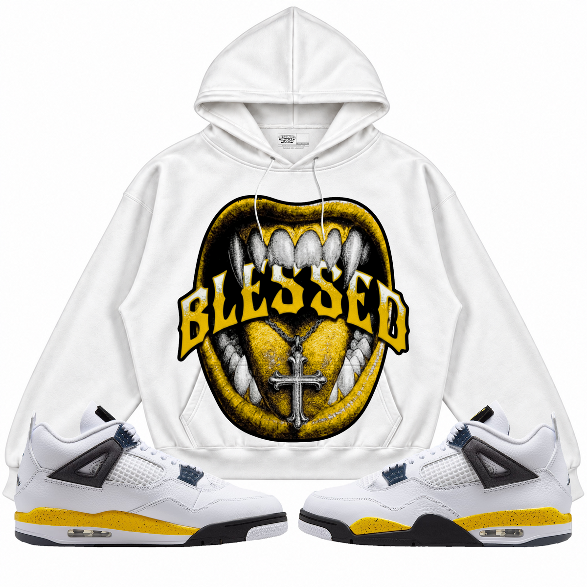 Rebranded Studios apparel — front styled with matching sneakers