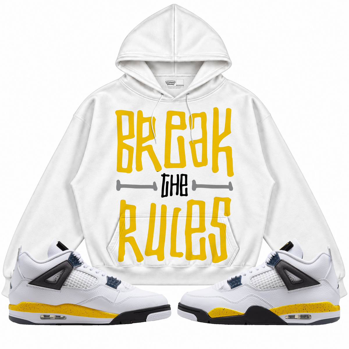 Rebranded Studios apparel — front styled with matching sneakers