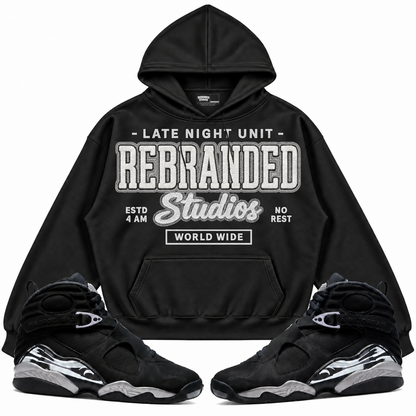 Rebranded Studios apparel — front styled with matching sneakers