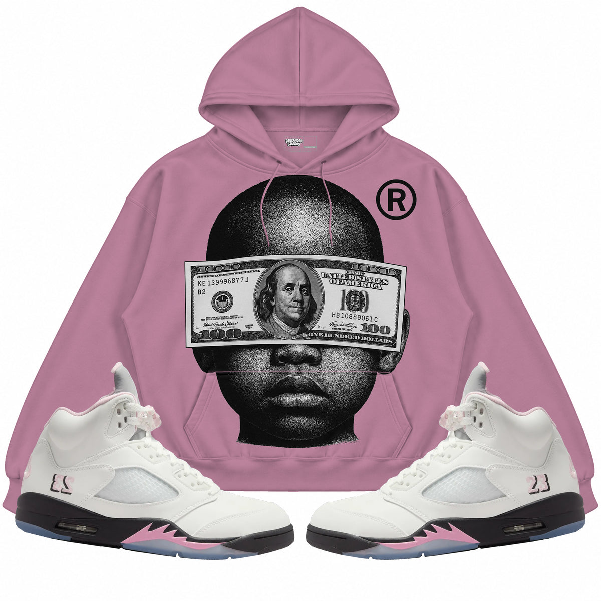 Rebranded Studios apparel — front styled with matching sneakers