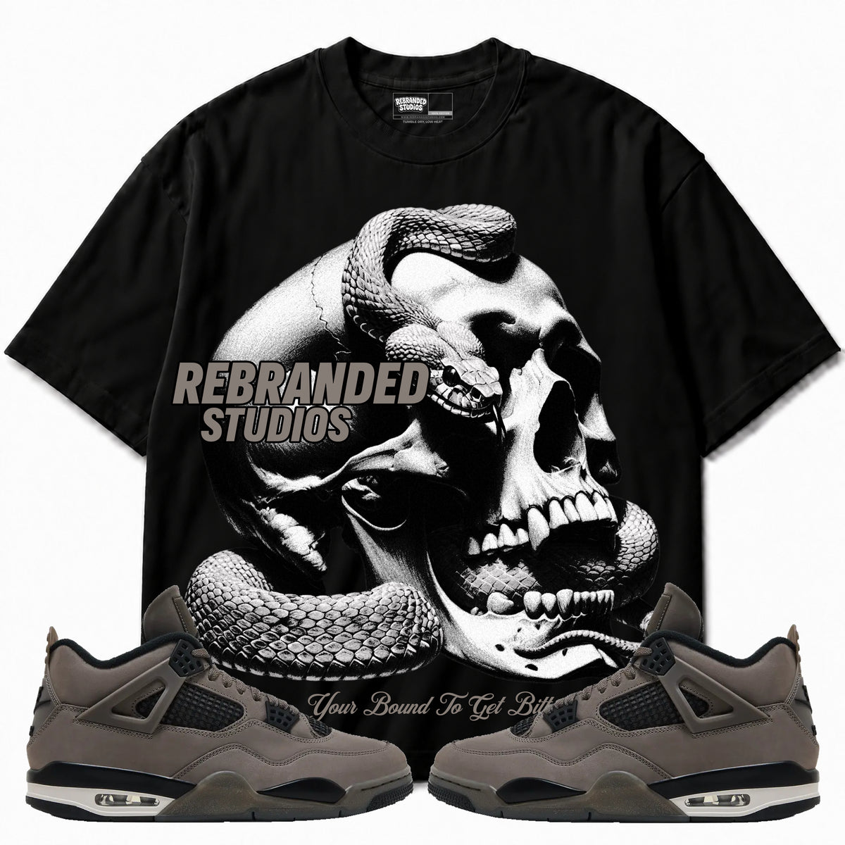 Rebranded Studios apparel — front styled with matching sneakers