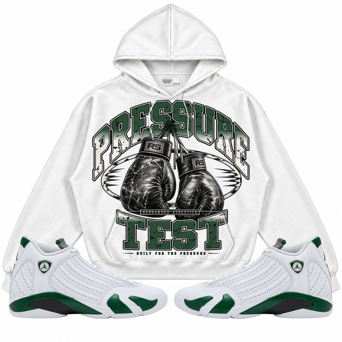 Rebranded Studios apparel — front styled with matching sneakers