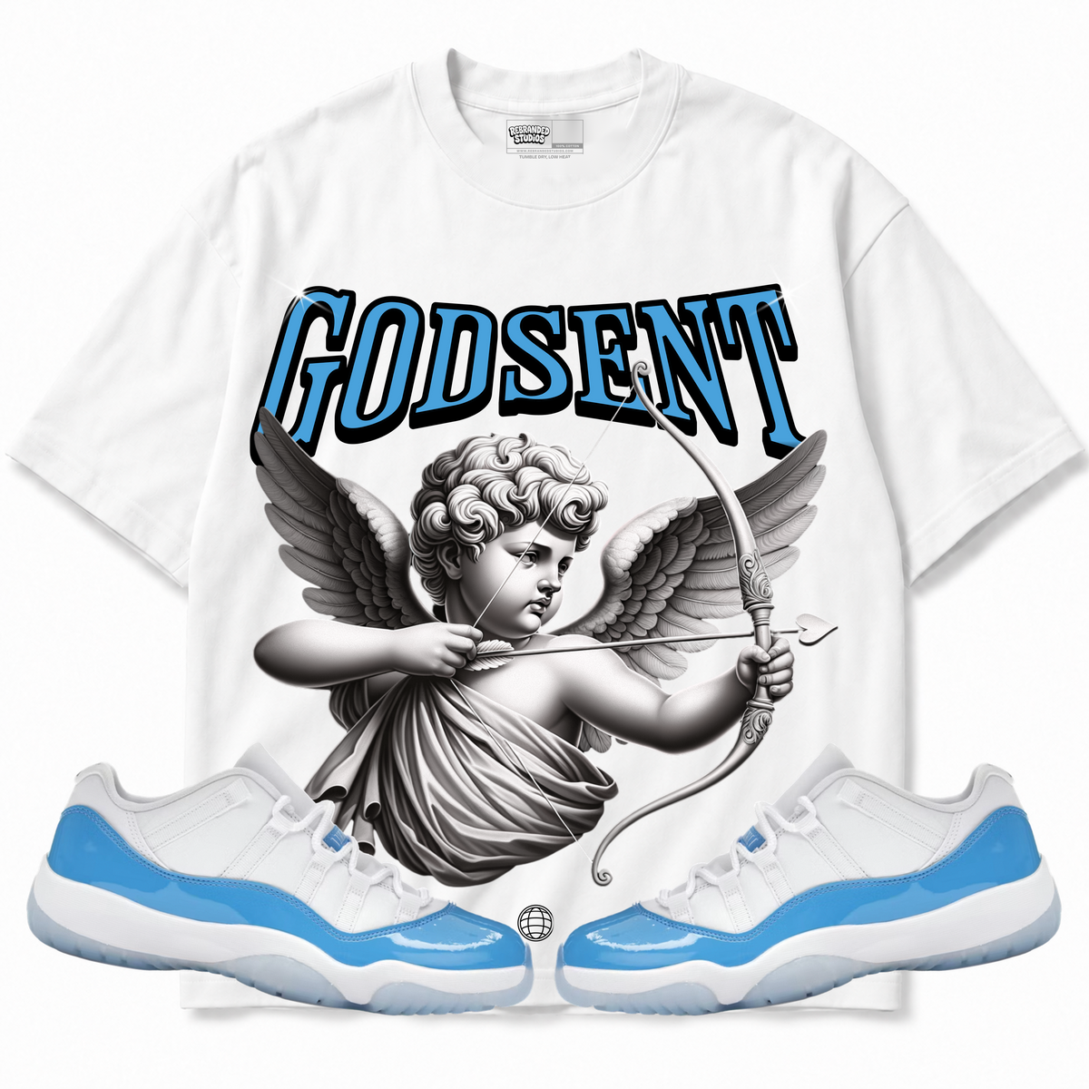 Rebranded Studios apparel — front styled with matching sneakers