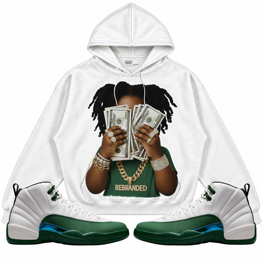 Rebranded Studios apparel — front styled with matching sneakers