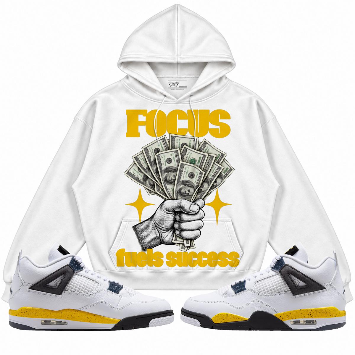 Rebranded Studios apparel — front styled with matching sneakers