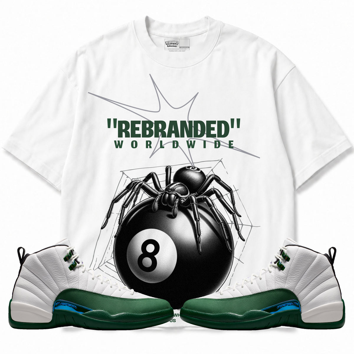 Rebranded Studios apparel — front styled with matching sneakers