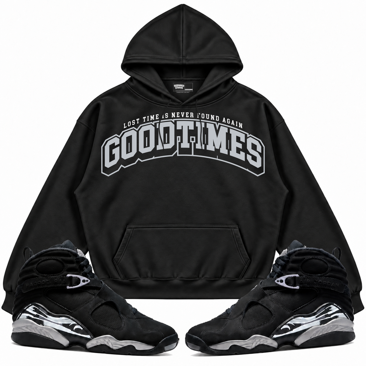 Rebranded Studios apparel — front styled with matching sneakers
