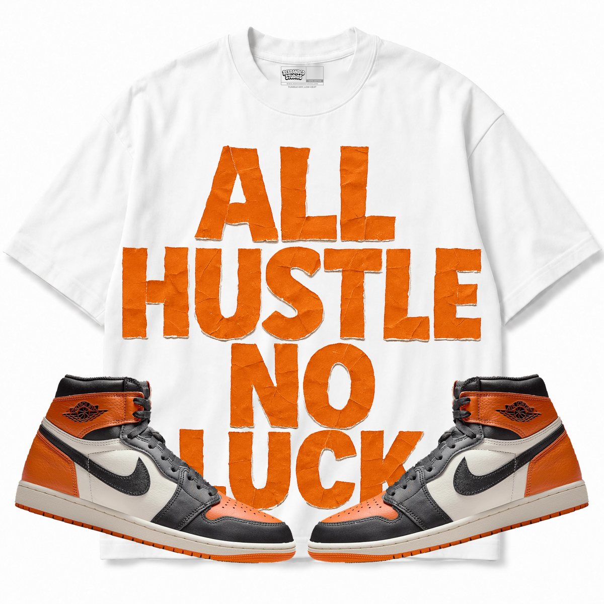 Rebranded Studios apparel — front styled with matching sneakers