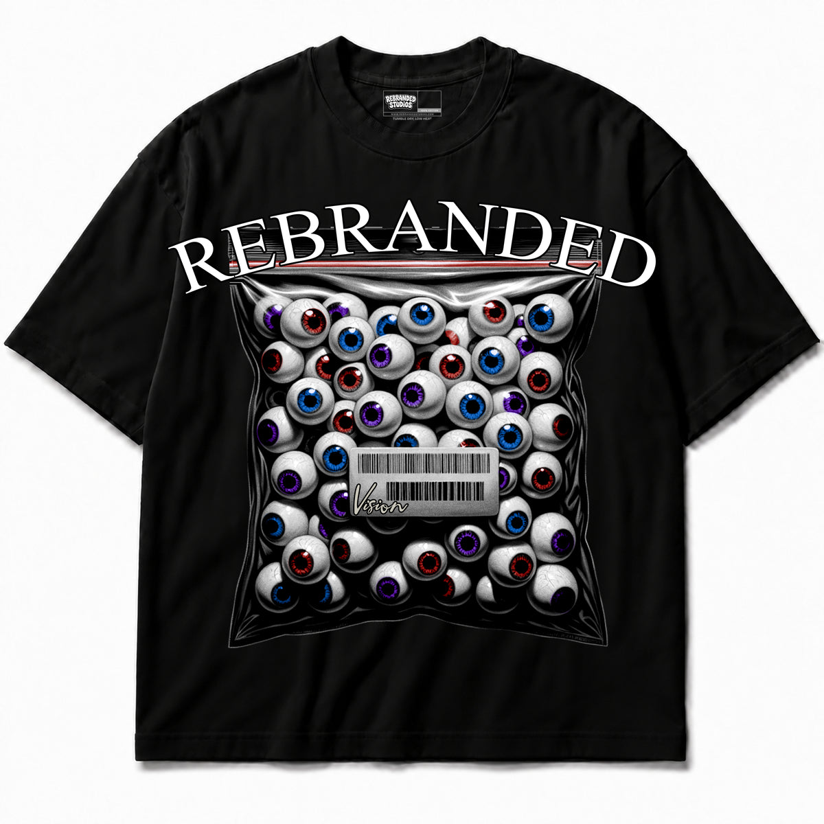 Rebranded Studios apparel — front without sneakers