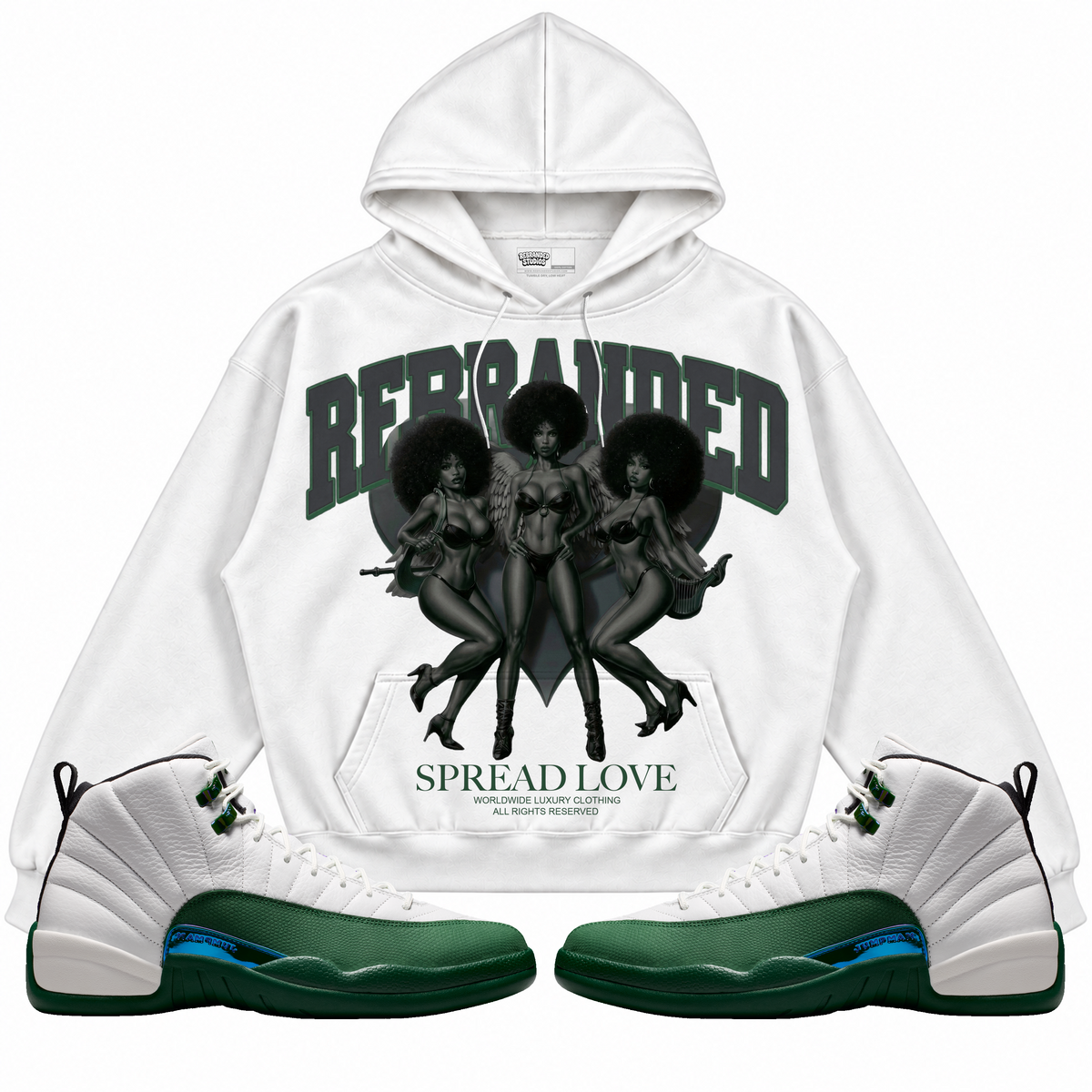 Rebranded Studios apparel — front styled with matching sneakers