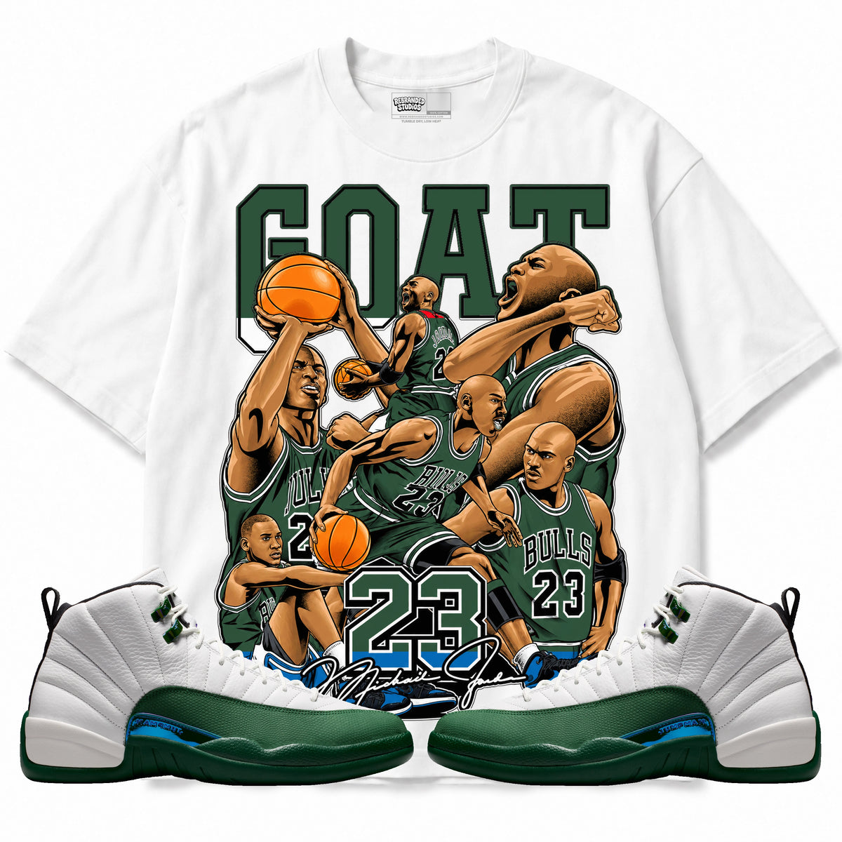 Rebranded Studios GOAT Michael Jordan Air Jordan 12 Bucks T-shirt — main