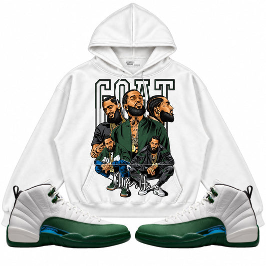 Rebranded Studios GOAT Nipsey Hussle Air Jordan 12 Bucks Hoodie — main