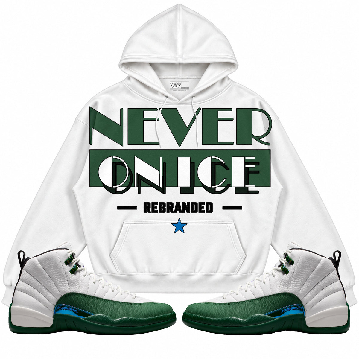 Rebranded Studios Never On Ice Air Jordan 12 Bucks Hoodie — main