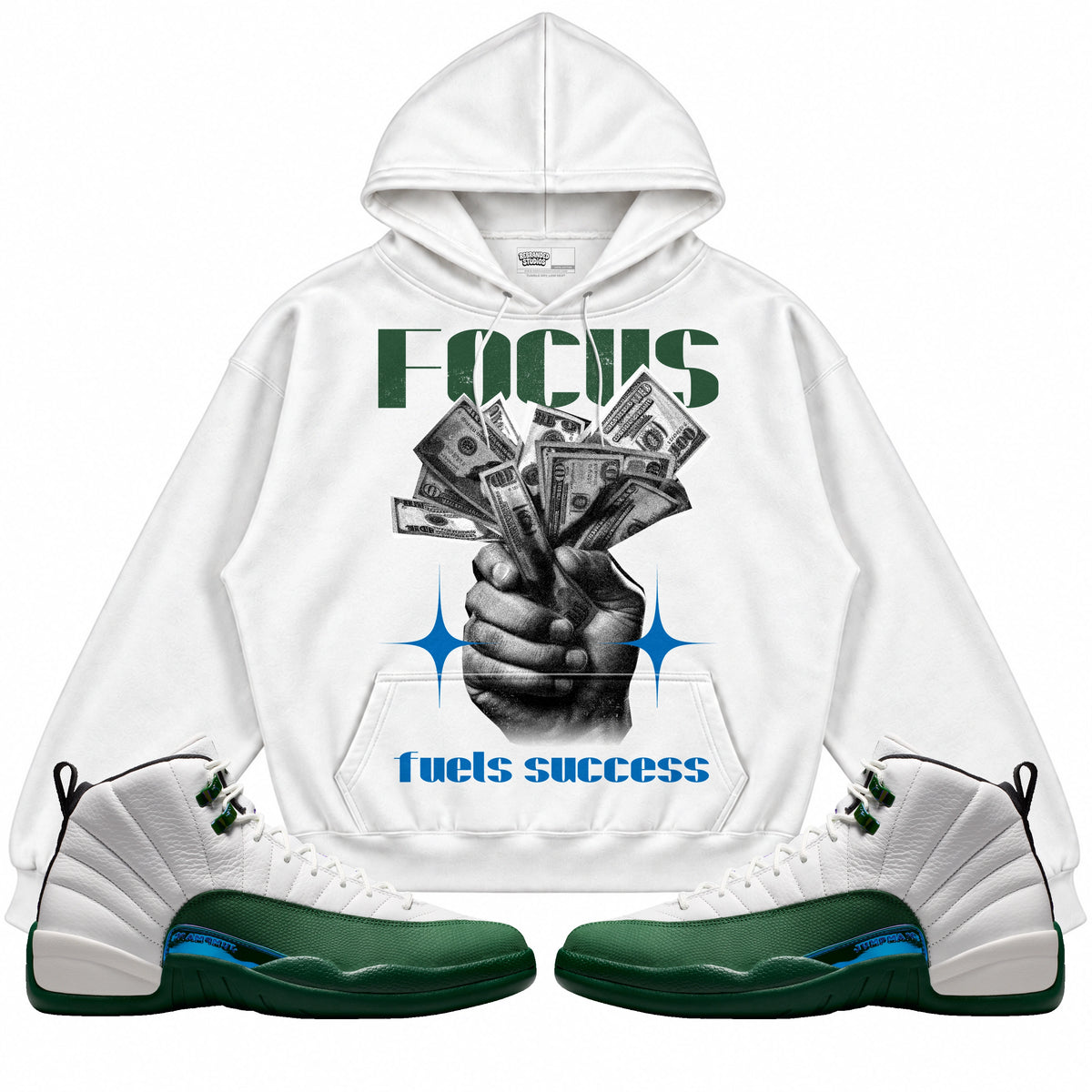 Rebranded Studios Focus Fuels Success Air Jordan 12 Bucks Hoodie — main