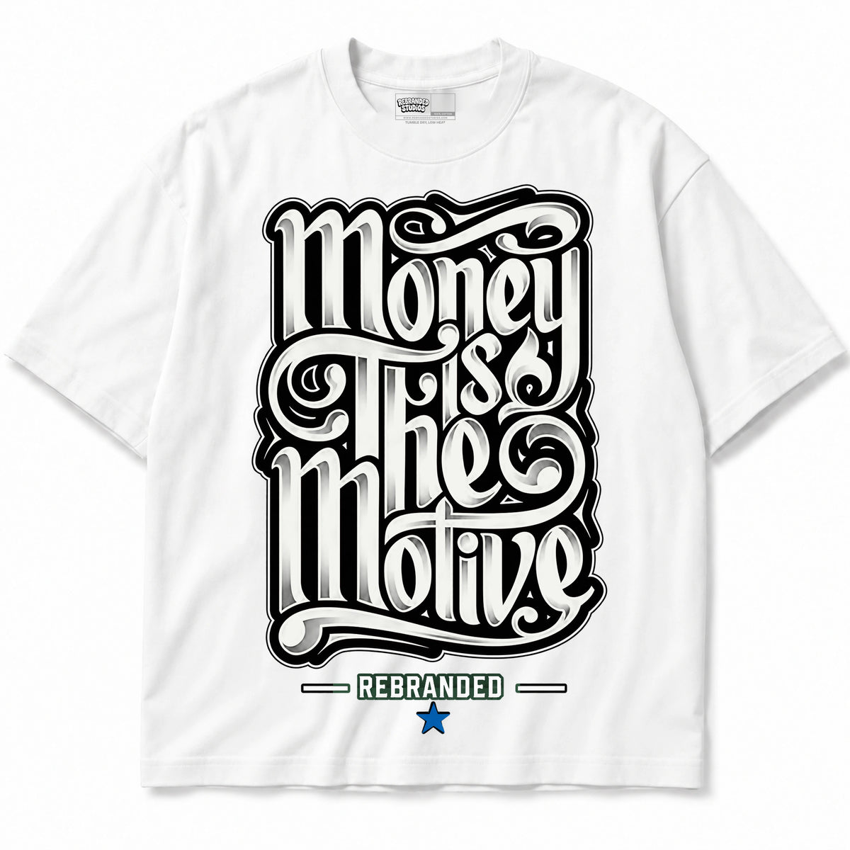 Rebranded Studios Money Is The Motive Air Jordan 12 Bucks T-shirt — front