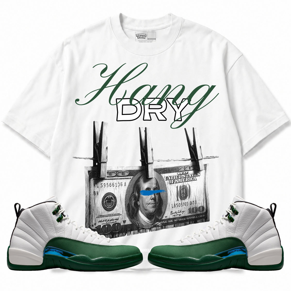 Rebranded Studios Hang Dry 2.0 Air Jordan 12 Bucks T-shirt — main