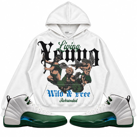 Rebranded Studios Living Young Wild And Free Air Jordan 12 Bucks Hoodie — main