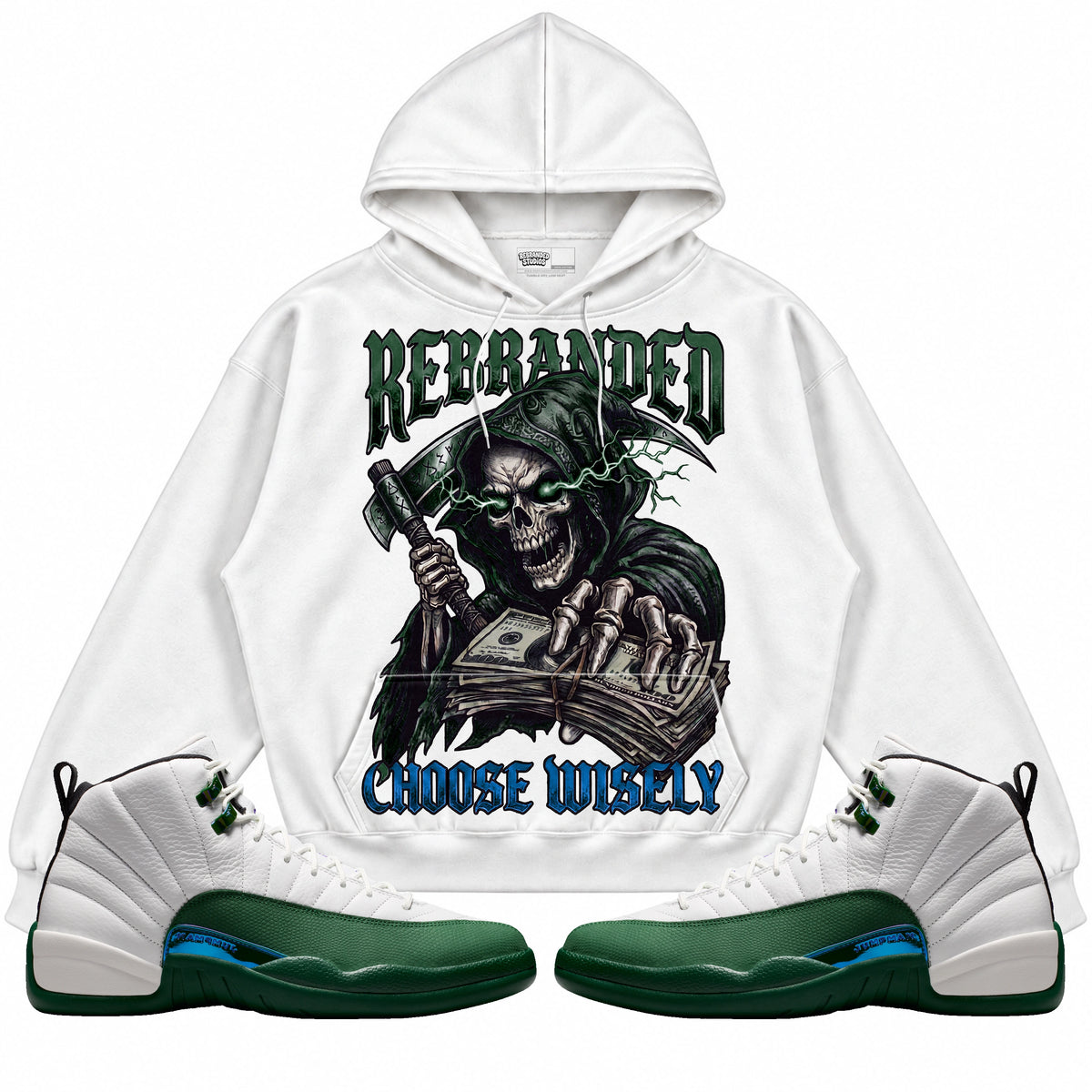 Rebranded Studios Choose Wisely Air Jordan 12 Bucks Hoodie — main