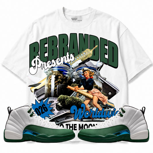 Rebranded Studios To The Moon Air Jordan 12 Bucks T-shirt — main