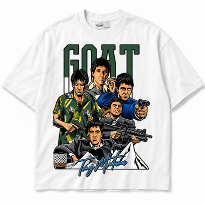 Rebranded Studios GOAT Scarface Air Jordan 12 Bucks T-shirt — front