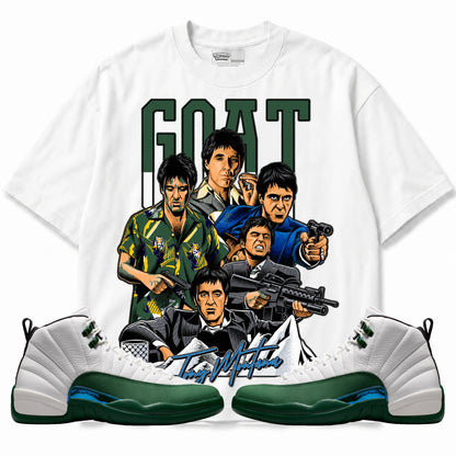 Rebranded Studios GOAT Scarface Air Jordan 12 Bucks T-shirt — main