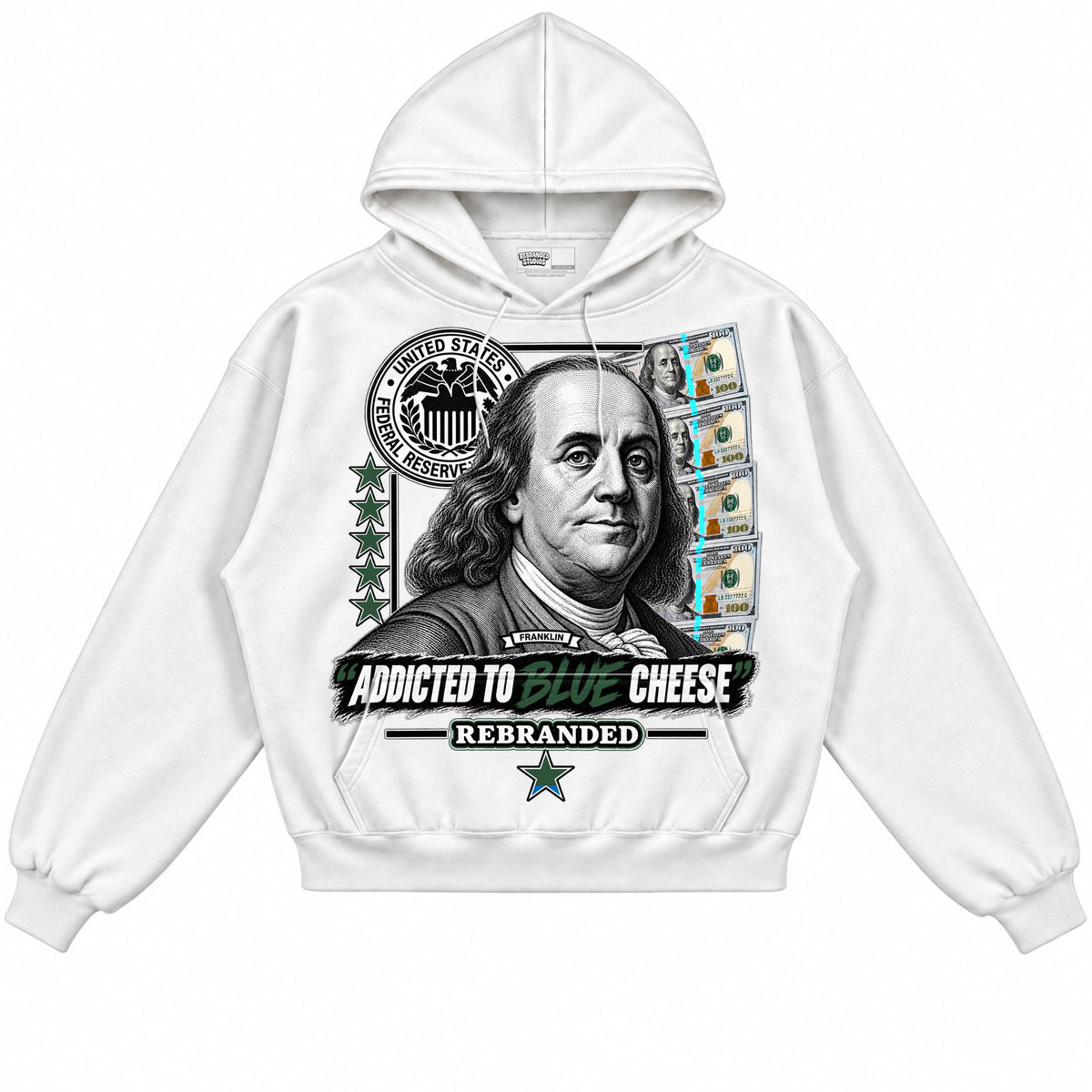 Rebranded Studios Addicted To Blue Cheese Air Jordan 12 Bucks Hoodie — front