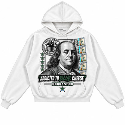 Rebranded Studios Addicted To Blue Cheese Air Jordan 12 Bucks Hoodie — front