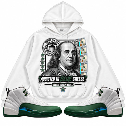 Rebranded Studios Addicted To Blue Cheese Air Jordan 12 Bucks Hoodie — main