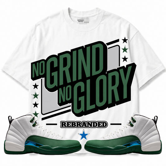 Rebranded Studios No Grind No Glory Air Jordan 12 Bucks T-shirt — main