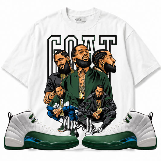 Rebranded Studios GOAT Nipsey Hussle Air Jordan 12 Bucks T-shirt — main