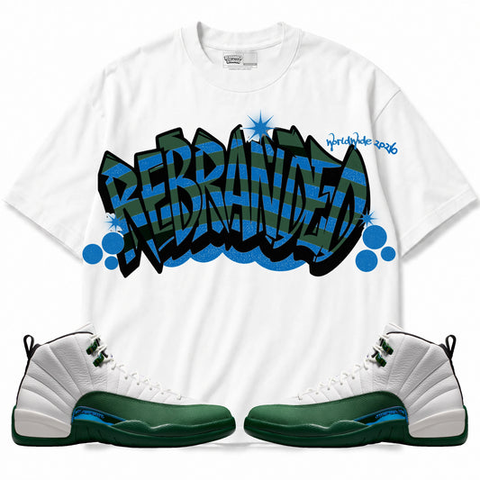 Rebranded Studios Stacked Graffiti Air Jordan 12 Bucks T-shirt — main