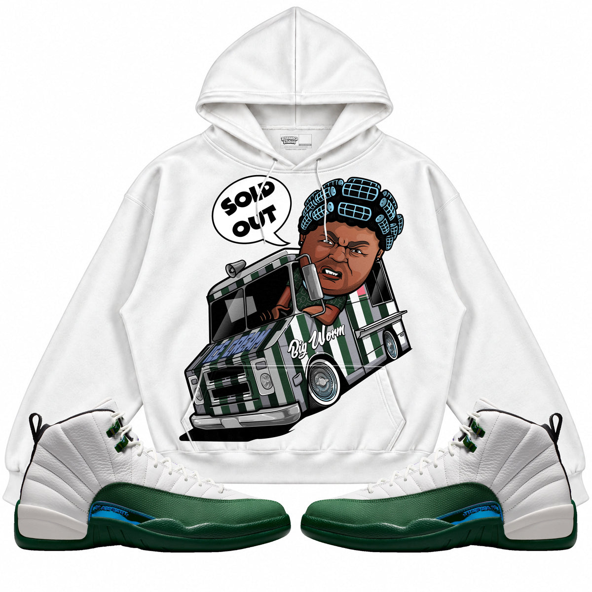 Rebranded Studios Big Worm Air Jordan 12 Bucks Hoodie — main
