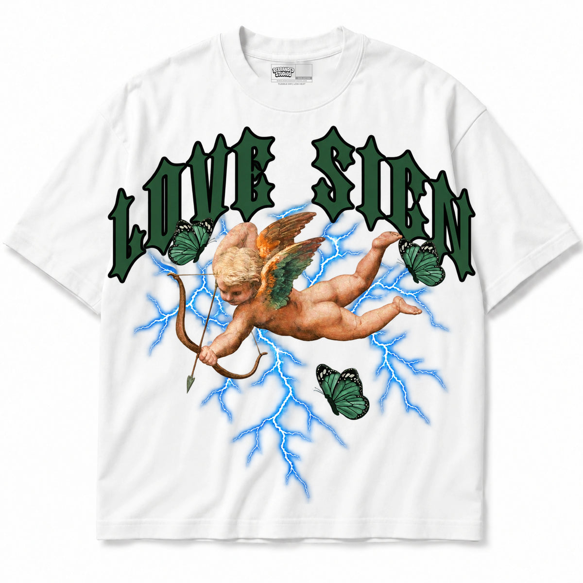 Rebranded Studios Love Sign Air Jordan 12 Bucks T-shirt — front