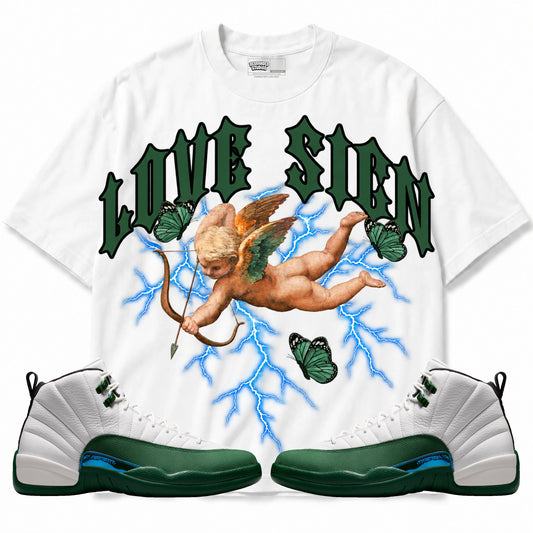 Rebranded Studios Love Sign Air Jordan 12 Bucks T-shirt — main
